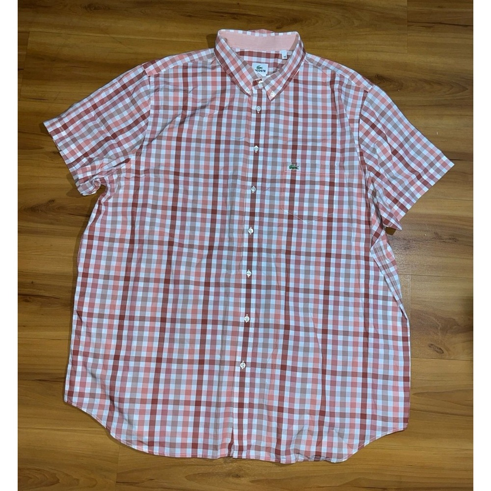 Mens Lacoste Gingham Classic Fit Button Down Pocket  Short Sleeve Shirt
